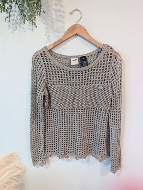 Harley Davidson Open-Knit Long Sleeve Sweater - Taupe Size Xs